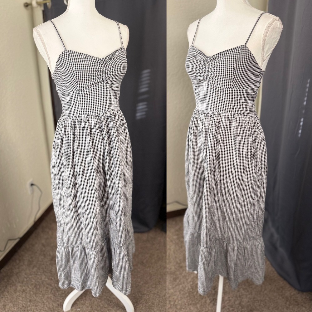 American Eagle Gingham Tie Back Midi Dress Womens Medium Black White - Picture 7 of 8